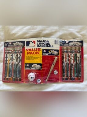 Vintage 90s Major League Baseball Value Pack Pencils & Accessories - NWT!